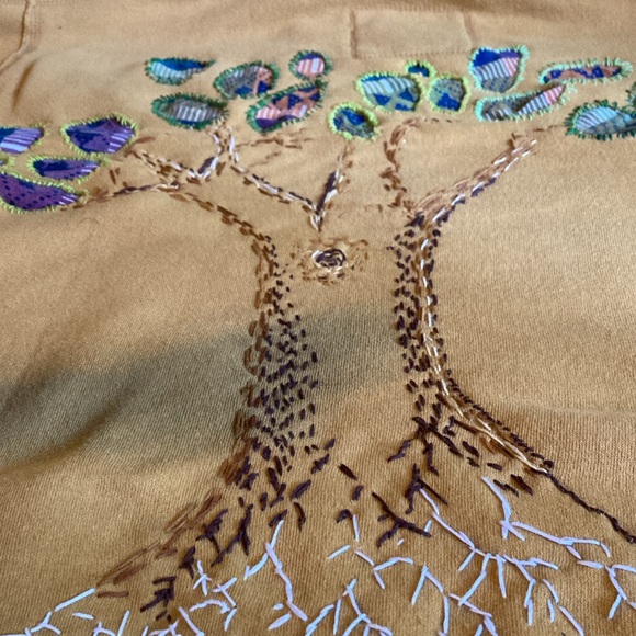 Upcycled Repurposed hooded sweatshirt with appliqué and embroidery - Picture 10 of 16